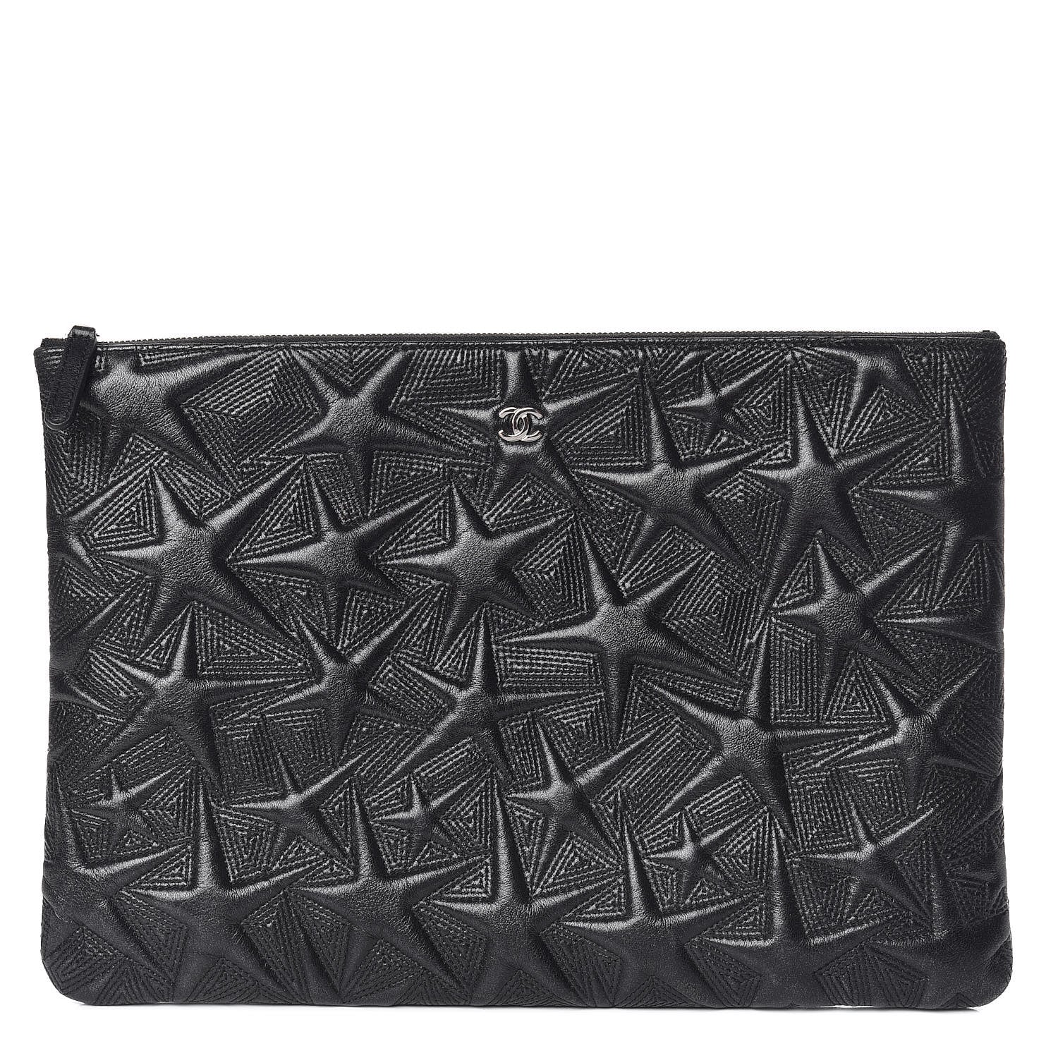 Chanel Metallic Lambskin Star Embossed Large Cosmetic Pouch Black 1 of 10