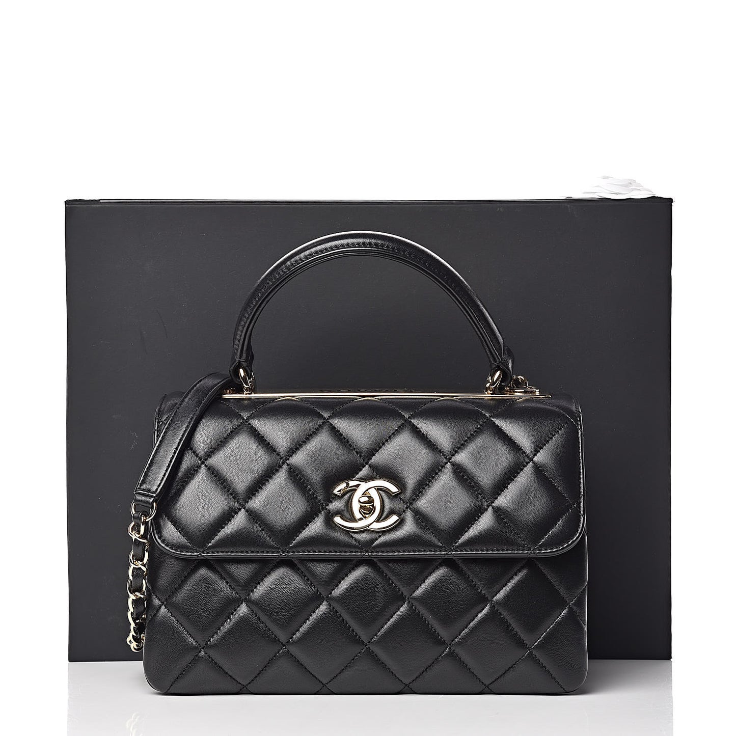 Lambskin Quilted Small Trendy CC Dual Handle Flap Bag Black