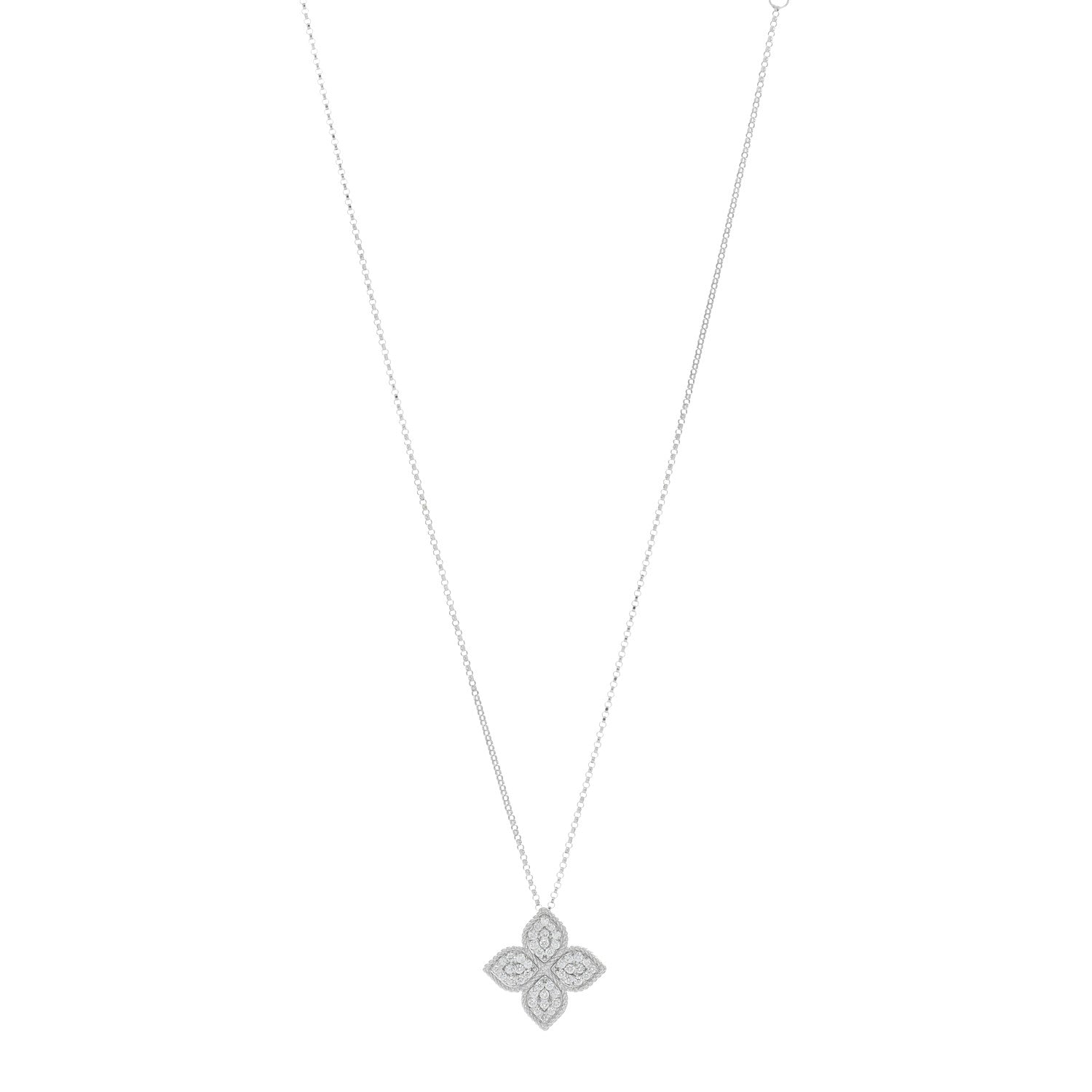 Roberto Coin 18K White Gold Diamond Large Venetian Princess Flower Pendant Necklace 1 of 4