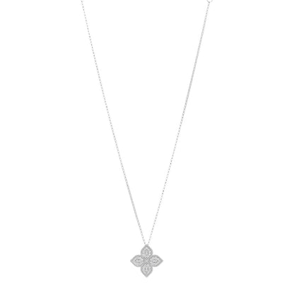 Roberto Coin 18K White Gold Diamond Large Venetian Princess Flower Pendant Necklace 1 of 4
