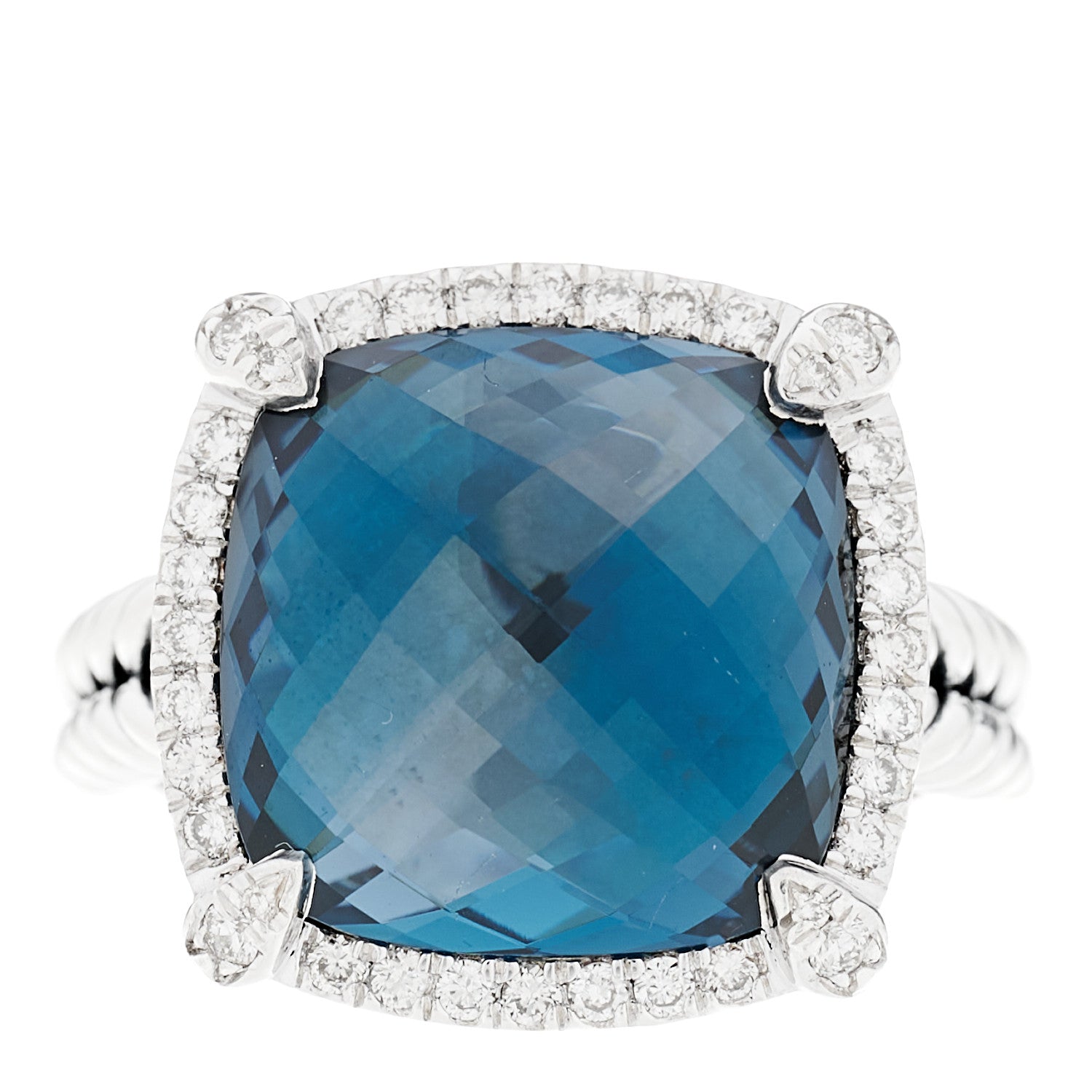 David Yurman Sterling Silver Diamond Hampton Blue Topaz 14mm Chatelaine Pave Bezel Ring 54 6.75 1 of 6