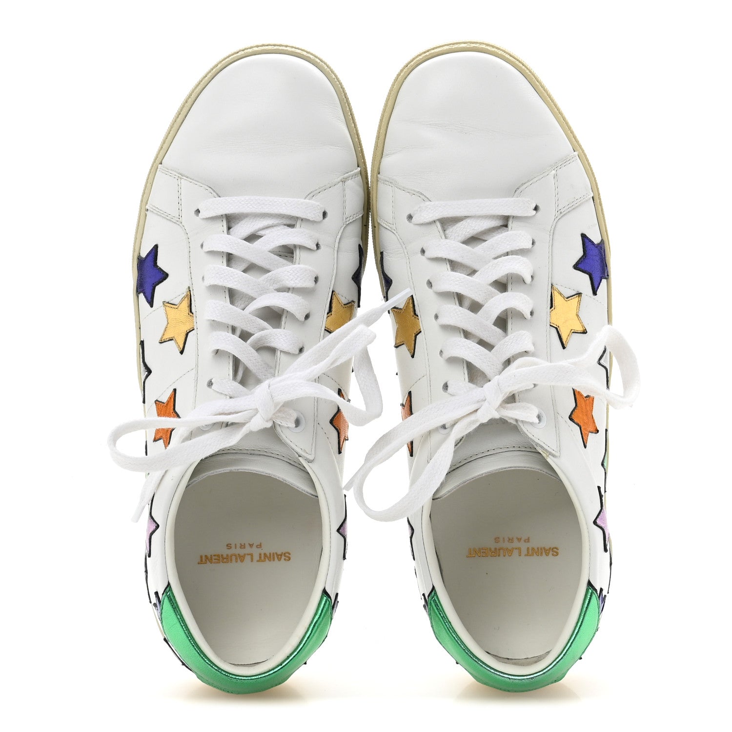 Saint Laurent Calfskin Womens Star Court Sneakers 40 Green Multicolor 2 of 9