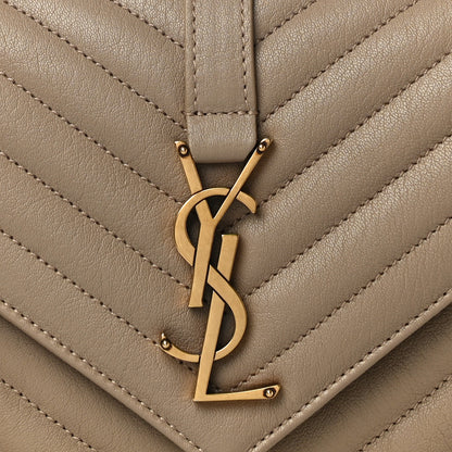 Saint Laurent Sheepskin Matelasse Chevron Monogram Medium College Bag Dark Beige 6 of 9