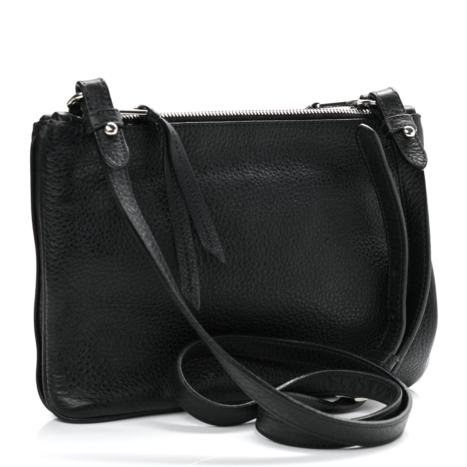 Prada Vitello Daino Double Zip Crossbody Bag Black 2 of 12