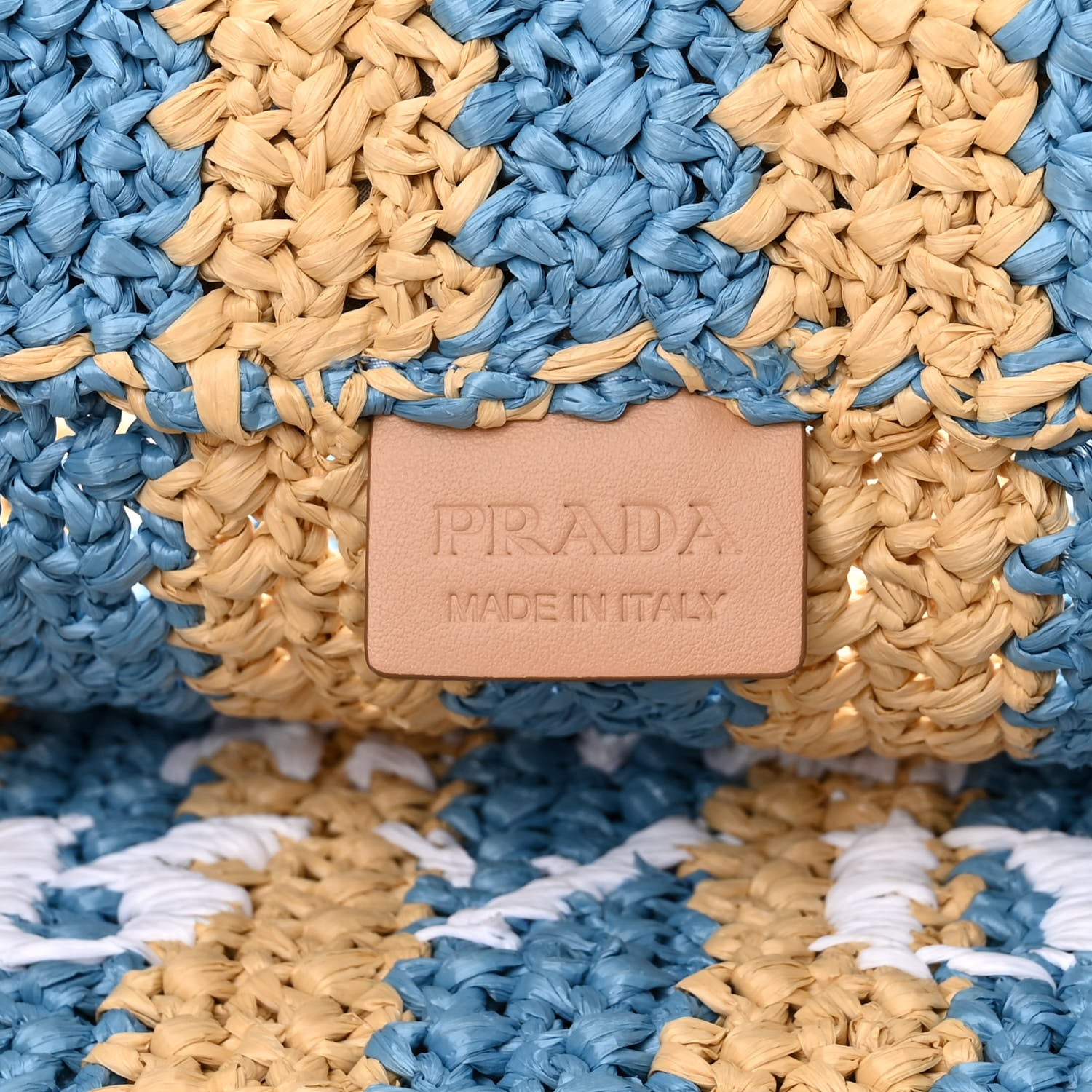 Prada Yarn Raffia Effect Crochet Striped Large Logo Tote Naturale Celeste 6 of 10