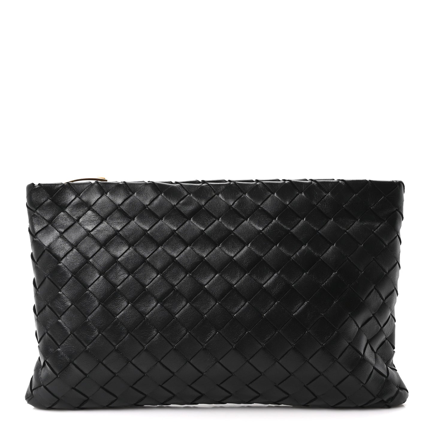 Nappa Intrecciato Medium Flat Zip Pouch Black