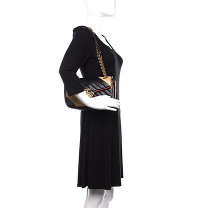Gucci Vintage Effect Calfskin Matelasse Diagonal Striped Small Torchon GG Marmont Shoulder Bag Black Beige 6 of 11