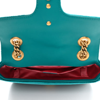 Gucci Velvet Matelasse Mini GG Marmont Shoulder Bag Pavone Cyan 5 of 11