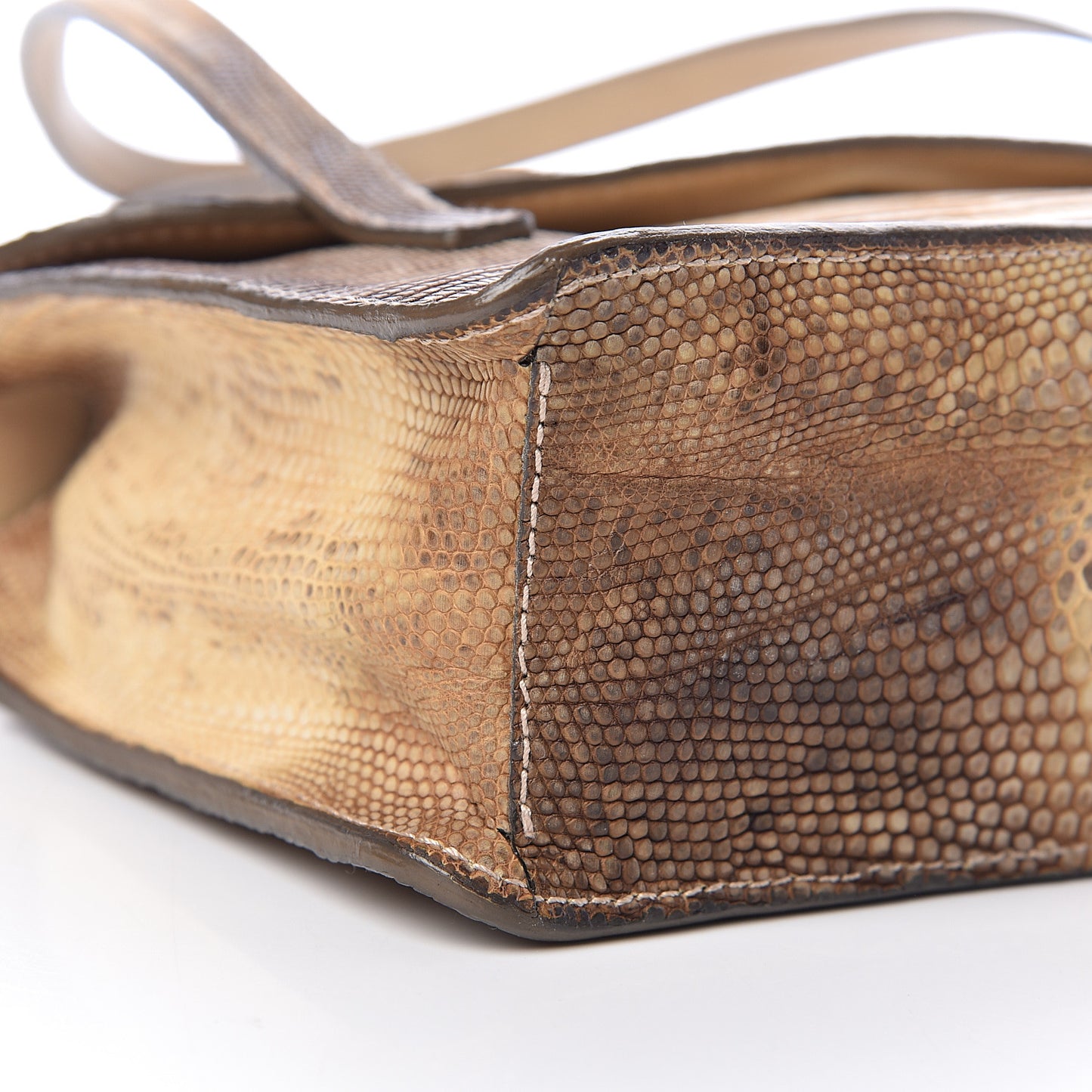 Lizard Calfskin Embossed Top Handle Flap