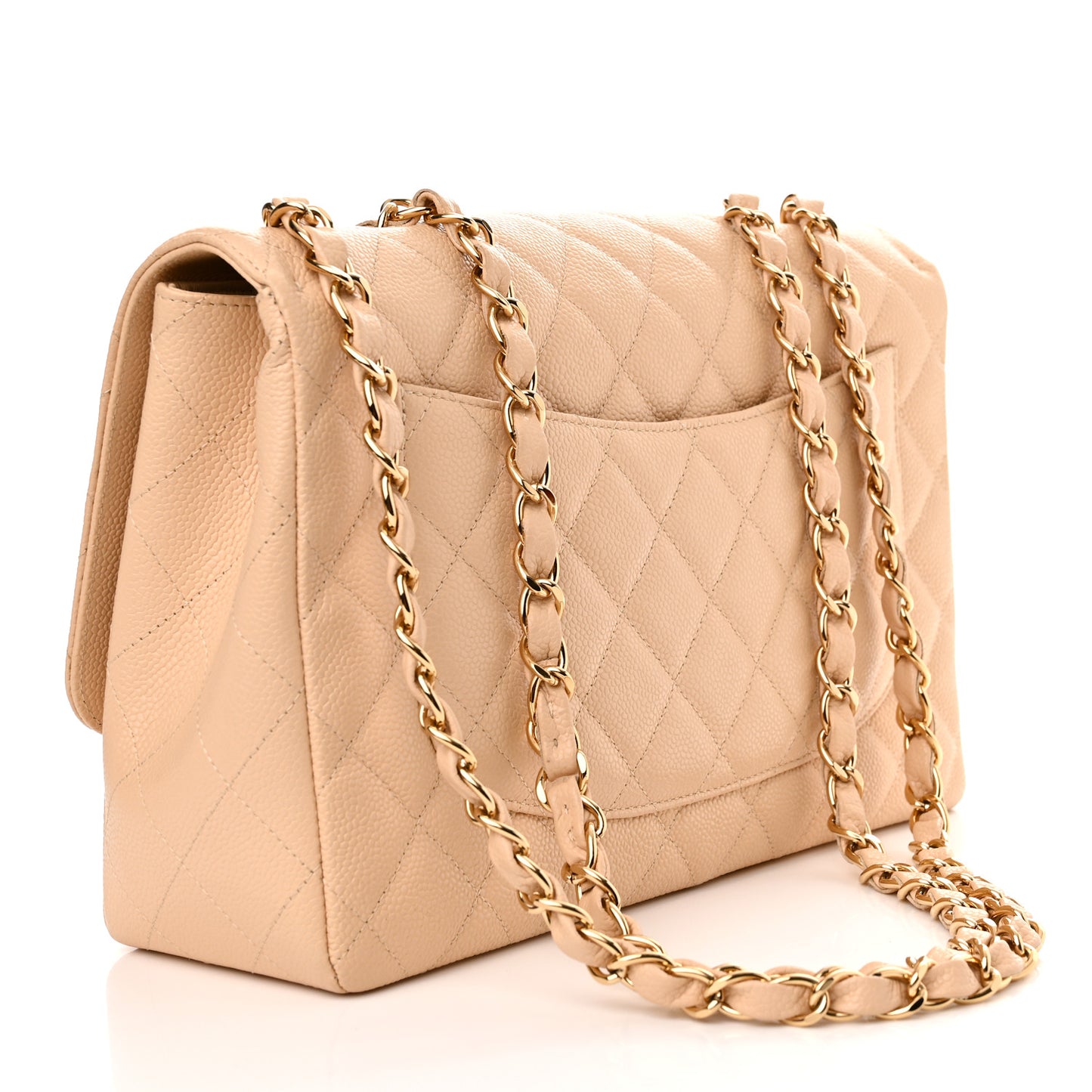 Caviar Quilted Jumbo Single Flap Beige Clair