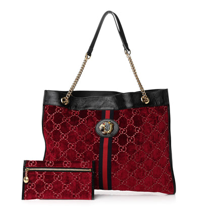 Gucci Velvet GG Monogram Large Rajah Chain Tote Red Cipria Black 1 of 11