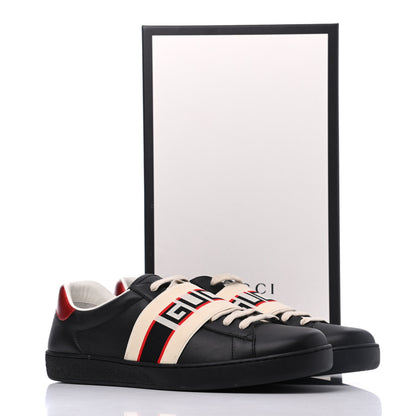 Gucci Calfskin Stripe Mens New Ace Sneakers 10 Black Ecru Red Flame 15 of 15