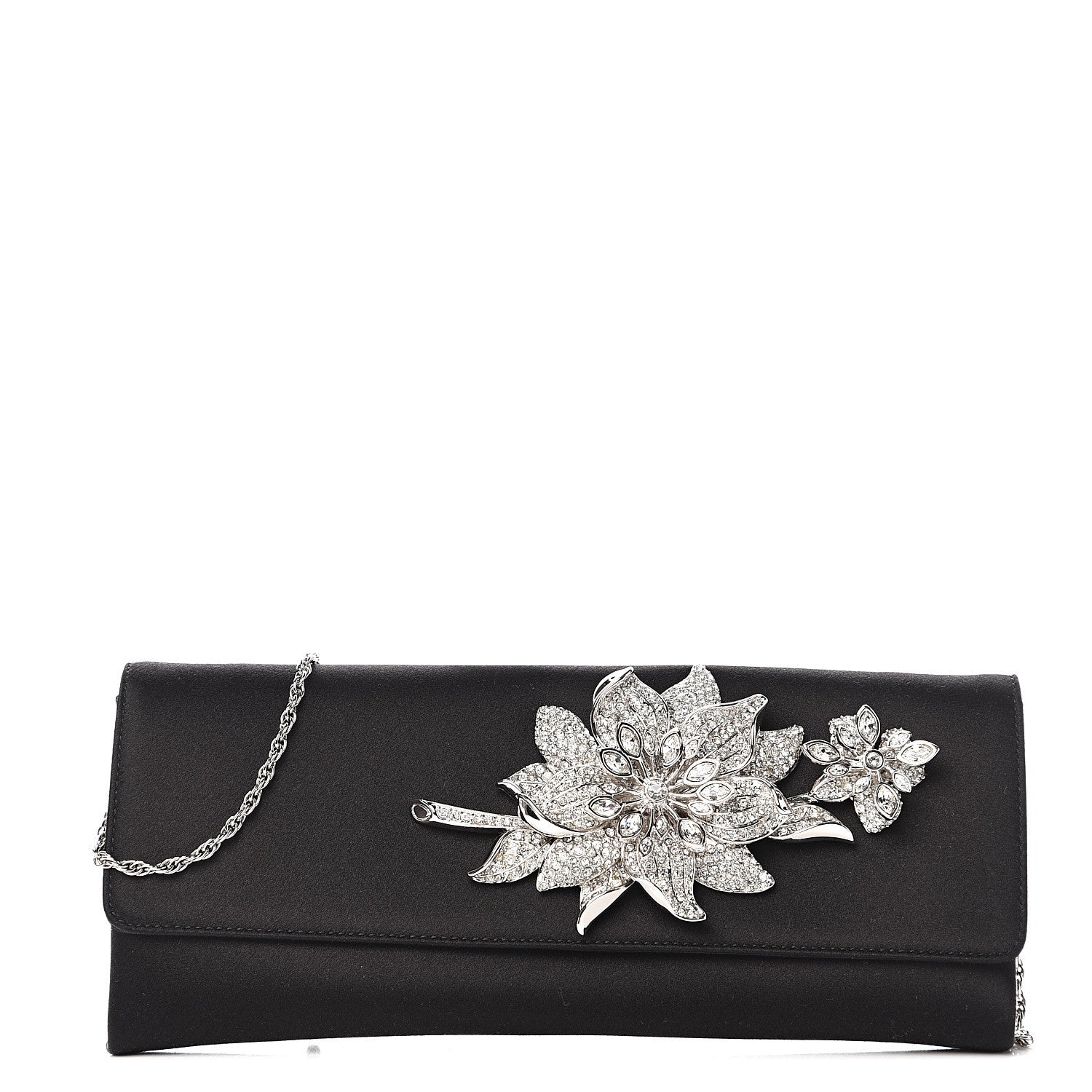 Judith Leiber Crystal Satin Flower Clutch Black 1 of 6