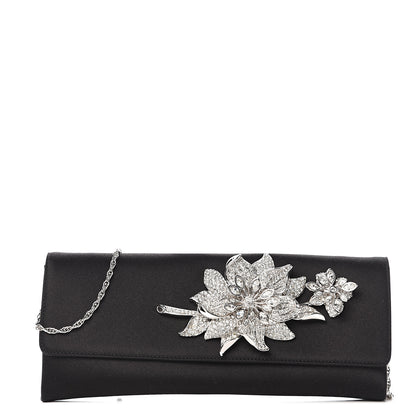 Judith Leiber Crystal Satin Flower Clutch Black 1 of 6