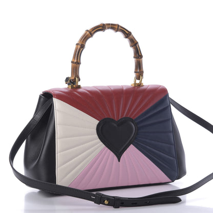 Gucci Calfskin Bamboo Trapuntata Queen Margaret Top Handle Bag Blue Agata Hibiscus Red Mystic White Sugar Pink 3 of 9