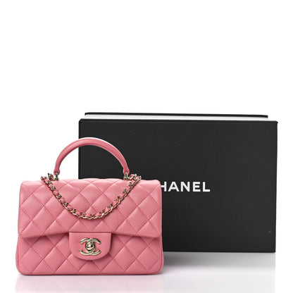 Chanel Lambskin Quilted Mini Top Handle Rectangular Flap Pink 8 of 10