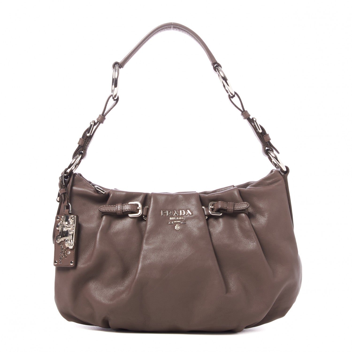 Prada Soft Calfskin Pleated Belt Hobo Bambu 1 of 8