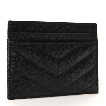 Saint Laurent Grain De Poudre Matelasse Chevron Monogram Credit Card Case Black 3 of 7