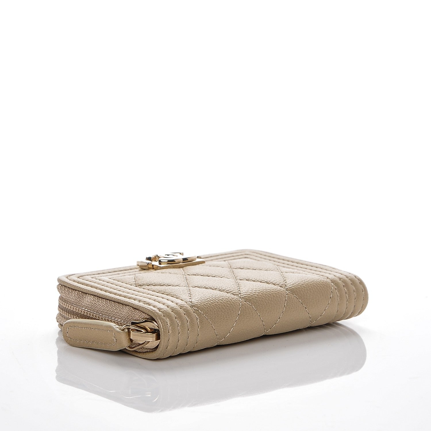 Chanel Caviar Quilted Boy Zip Around Coin Purse Wallet Light Gold 4 of 7