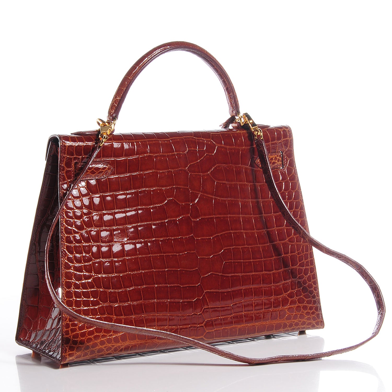 Hermes Shiny Porosus Crocodile Kelly Sellier 32 Miel 20 of 30