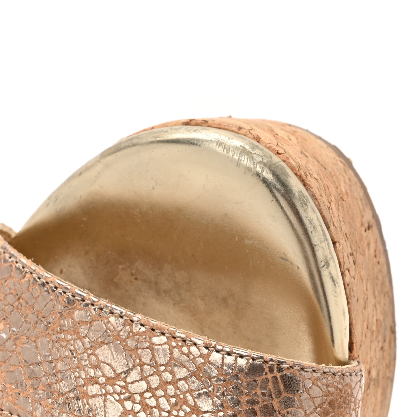 Metallic Calfskin Cork Portia 120 Wedge Sandals 38.5 Gold