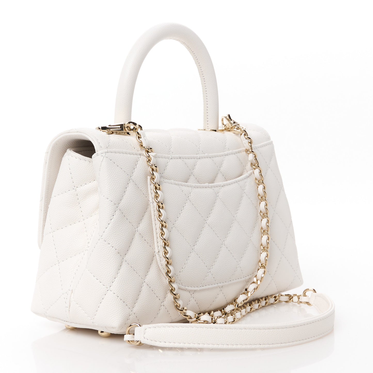 Caviar Quilted Mini Coco Handle Flap White