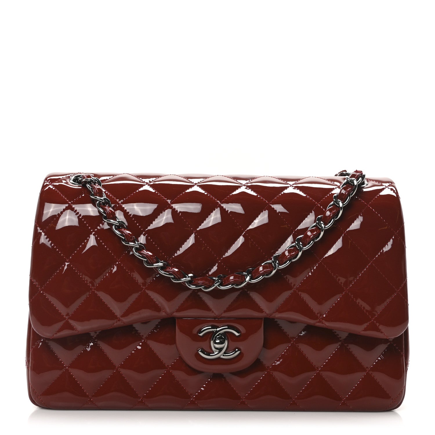 Chanel Patent Quilted Jumbo Double Flap Dark Red 1 of 11