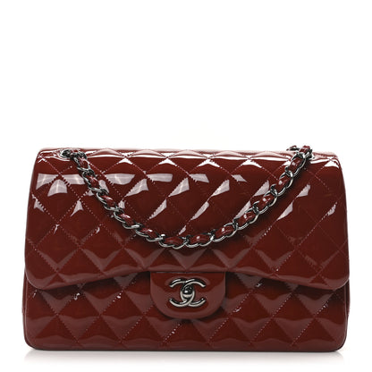 Chanel Patent Quilted Jumbo Double Flap Dark Red 1 of 11