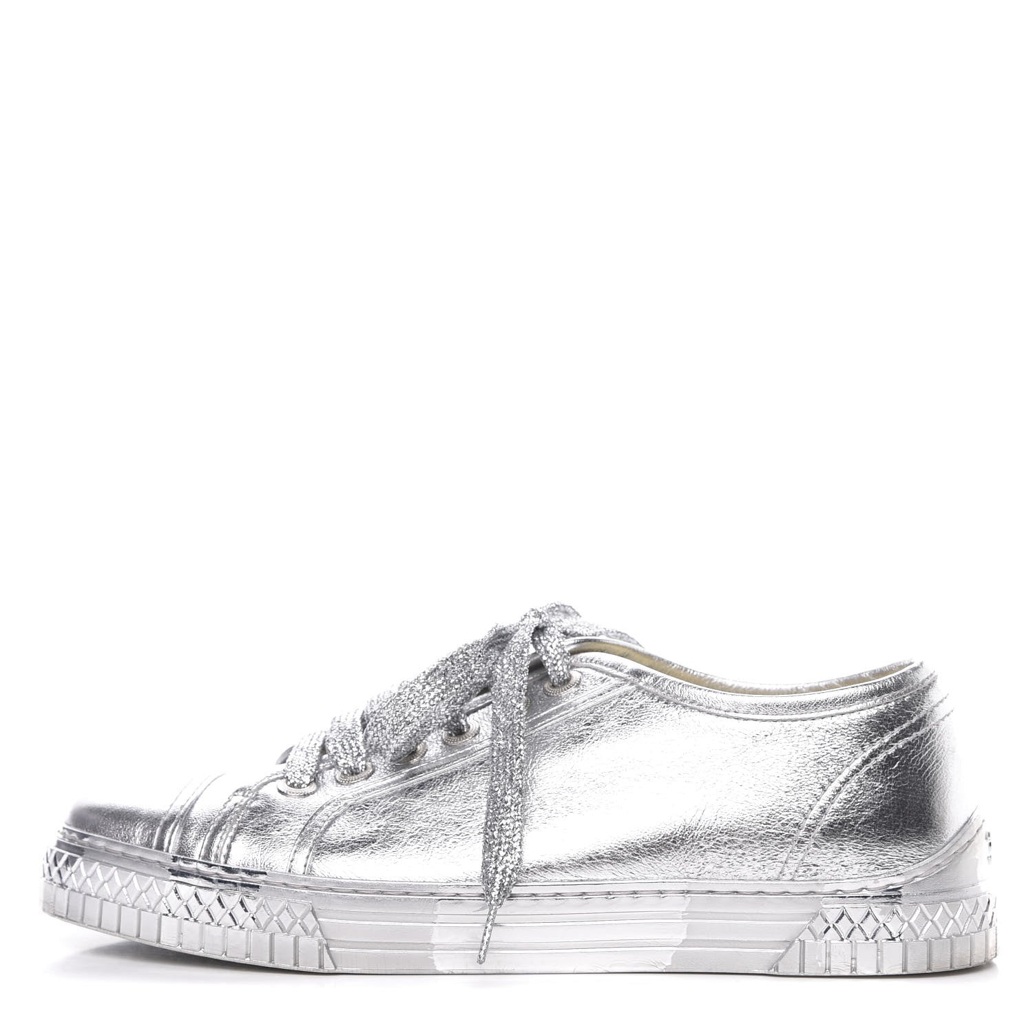 Chanel Laminated Lambskin Sneakers 39 Silver 1 of 10