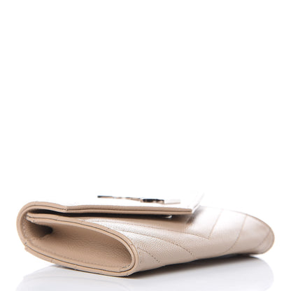Saint Laurent Grain De Poudre Matelasse Chevron Small Monogram Envelope Wallet Dark Beige 4 of 7
