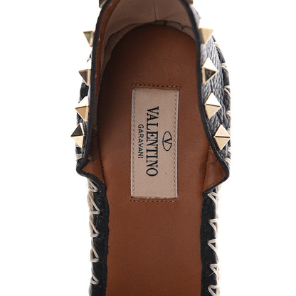 Valentino Garavani Grained Calfskin Rockstud Ankle Wrap Espadrille 15/85mm Wedges 40 Black Light Cuir 6 of 7
