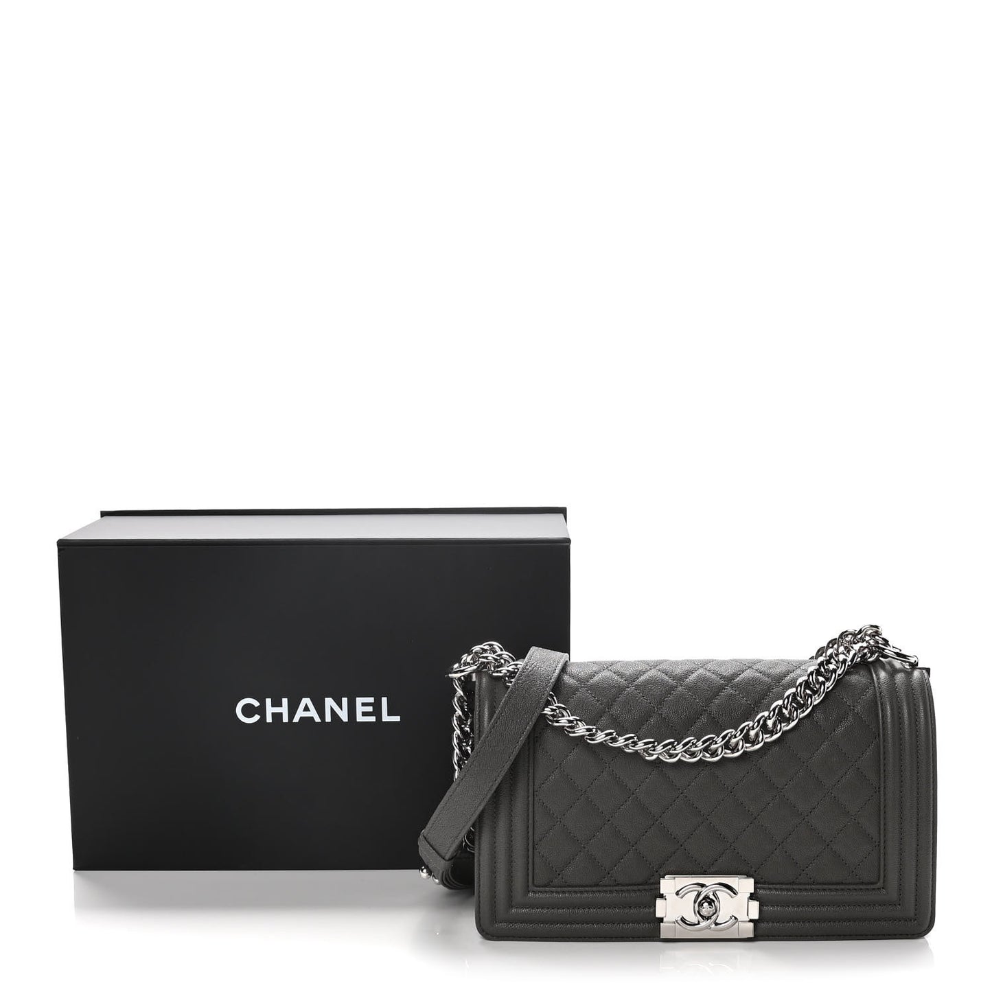 Caviar Quilted Medium Boy Flap Grey