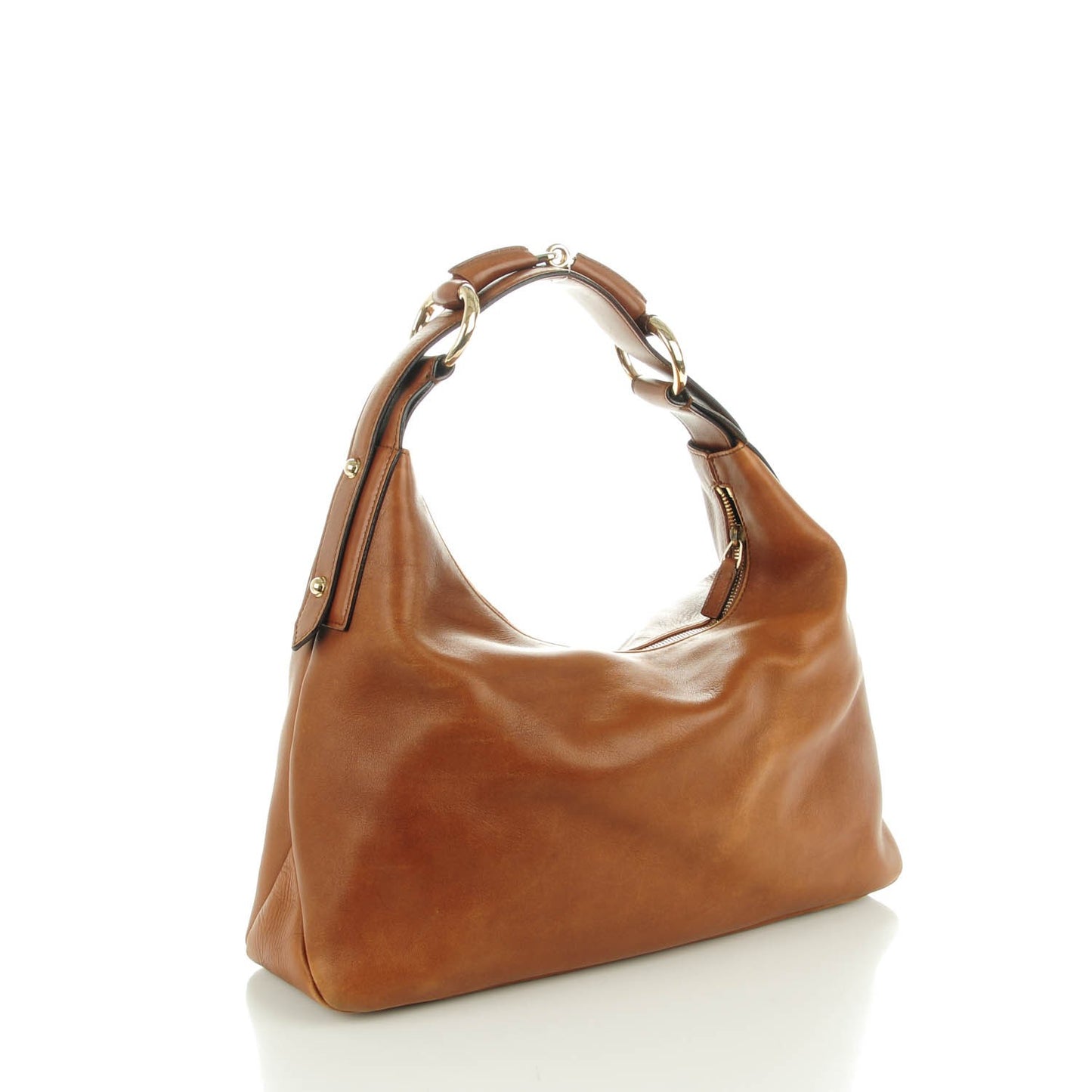 Calfskin Medium Horsebit Chain Hobo Brown