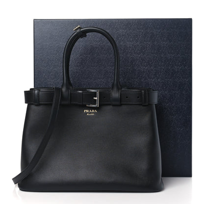 Prada Soft Grain Calfskin Large Buckle Bag With Belt Black 10 of 10