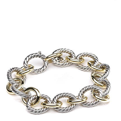 David Yurman Sterling Silver 18K Yellow Gold 12mm Large Oval Link Bracelet 1 of 4