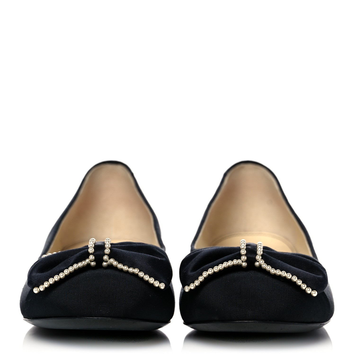 Chanel Satin Grosgrain Pearl Bow Ballerina Cap Toe Flats 38.5 Black 2 of 11