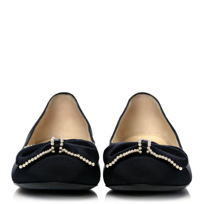 Chanel Satin Grosgrain Pearl Bow Ballerina Cap Toe Flats 38.5 Black 2 of 11