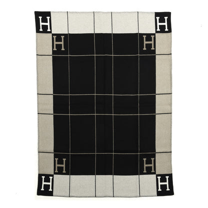 Hermes Wool Cashmere Avalon III Blanket Ecru Black 1 of 2