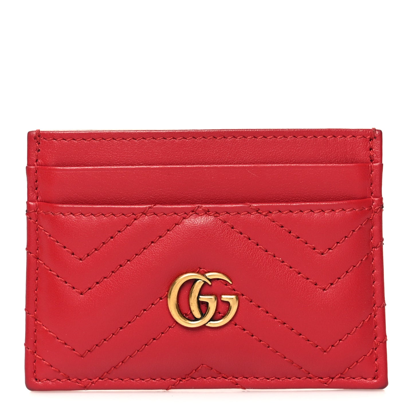 Calfskin Matelasse GG Marmont Card Holder Hibiscus Red