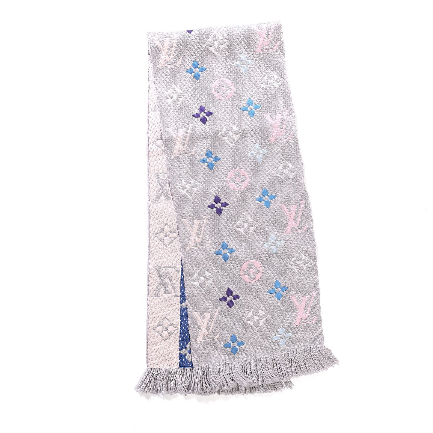 Wool Silk Rainbow Logomania Scarf Pearl Grey