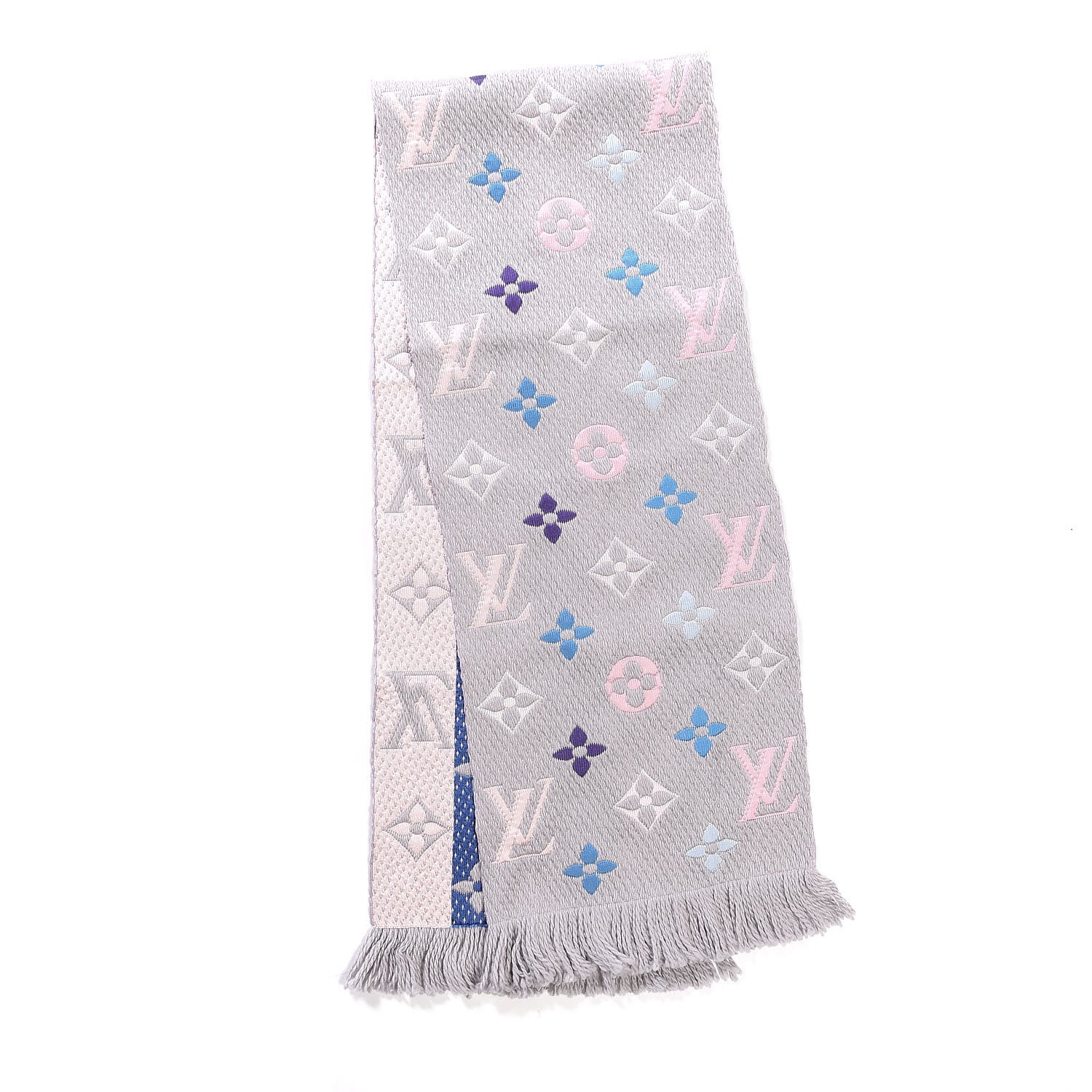 Louis Vuitton Wool Silk Rainbow Logomania Scarf Pearl Grey 3 of 5