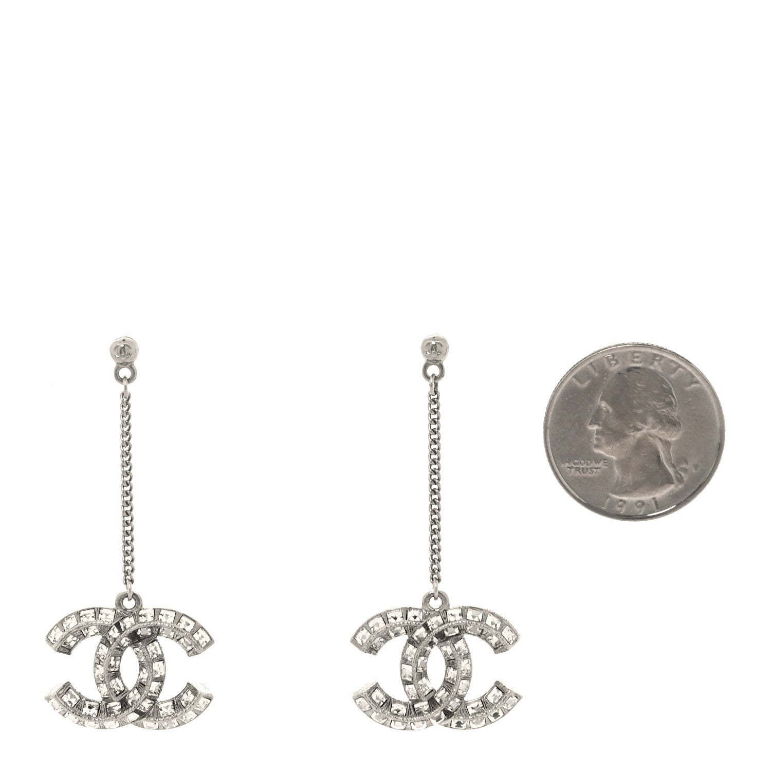 Chanel Baguette Crystal CC Drop Earrings Silver 2 of 4