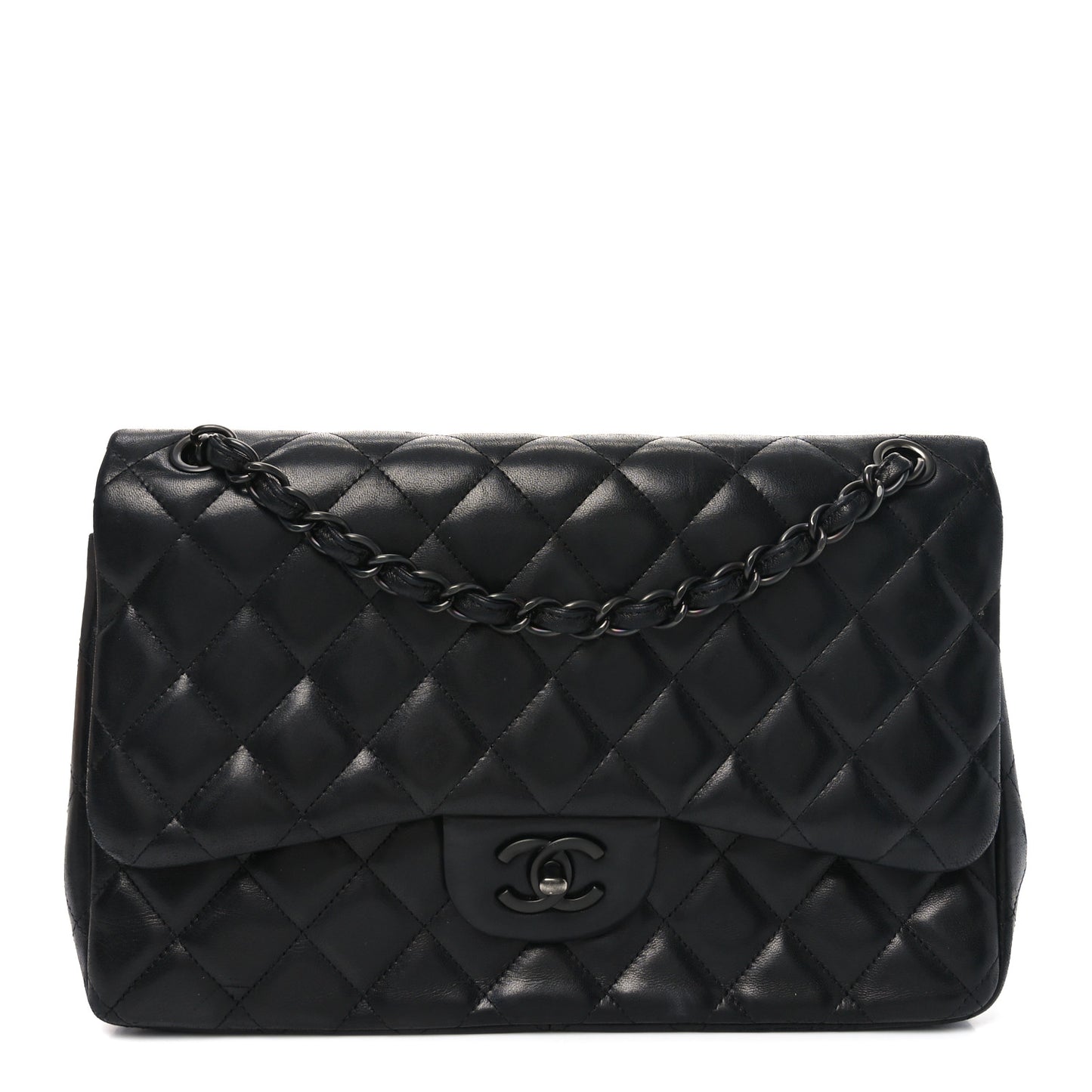 Lambskin Quilted Jumbo Double Flap So Black