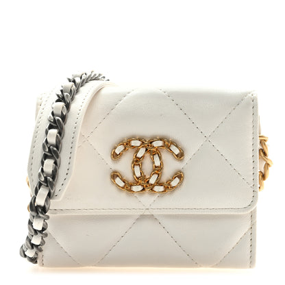 Chanel Lambskin Quilted Chanel 19 Flap Coin Purse With Chain White 1 of 9