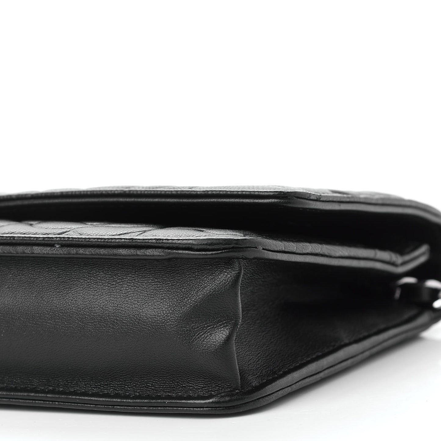 Lambskin Camellia Embossed Wallet on Chain WOC Black
