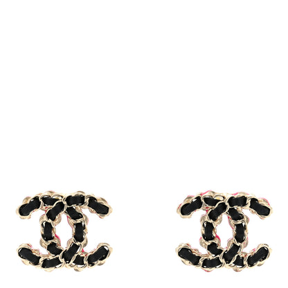 Chanel Lambskin CC Chain Earrings Black Gold Pink 1 of 3