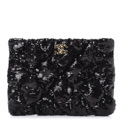 Chanel Sequins Quilted Large Chanel 19 Pouch Black 1 of 8