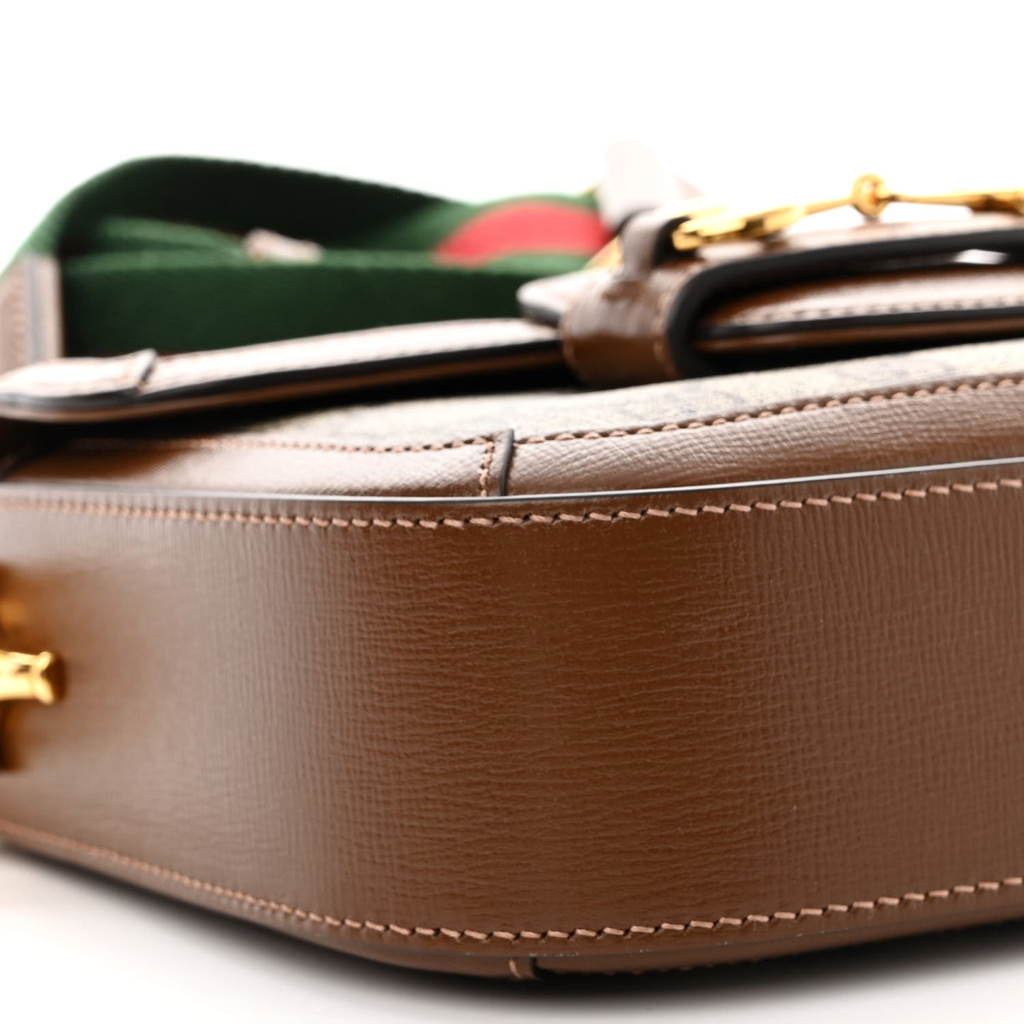 GG Supreme Monogram Web Mini Horsebit 1955 Shoulder Bag Beige Brown Sugar