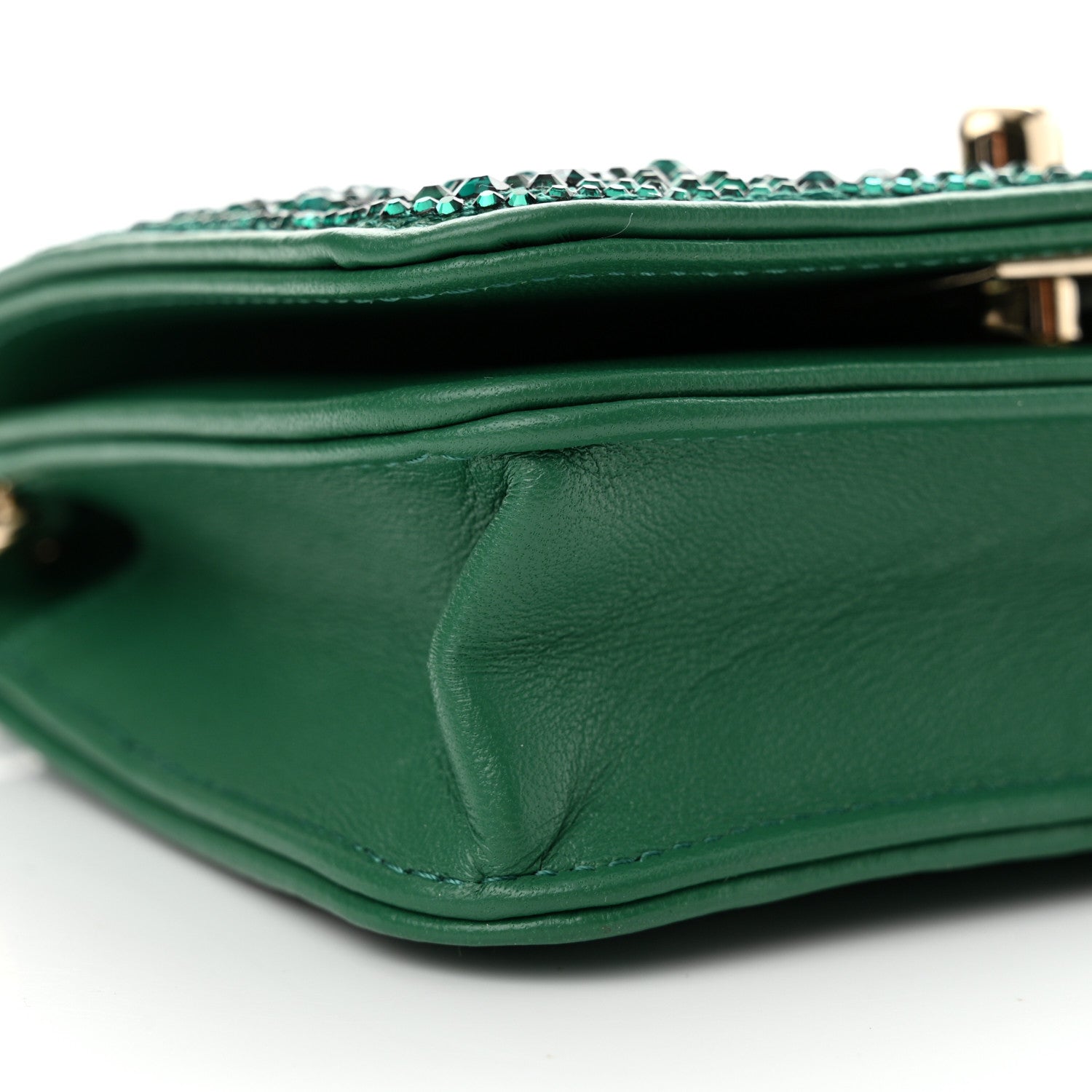 Chanel Lambskin Crystal Diamante Clutch With Chain Green 10 of 11