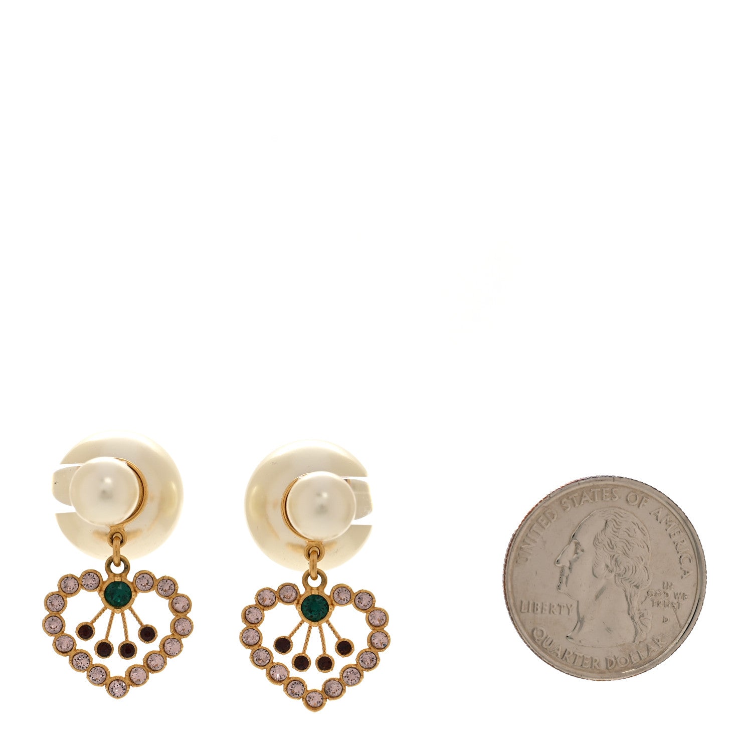 Christian Dior Pearl Crystal Heart Tribal Earrings Gold Multicolor 2 of 5